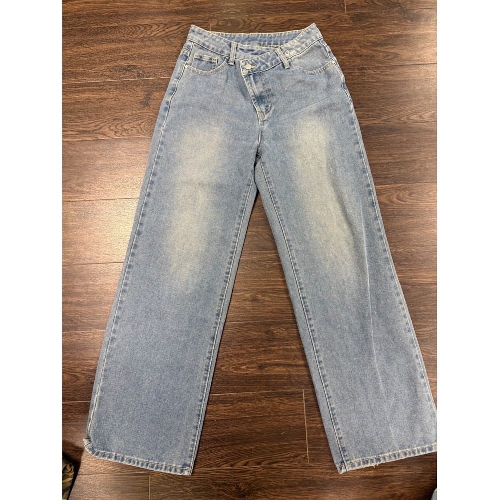 Cider Asymmetrical Waist Wide-Leg Jeans Light Wash Size Small